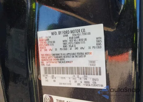 2014 Ford F-150 King Ranch z USA, uszkodzony, nr VIN 1FTFW1ET9EKE20627